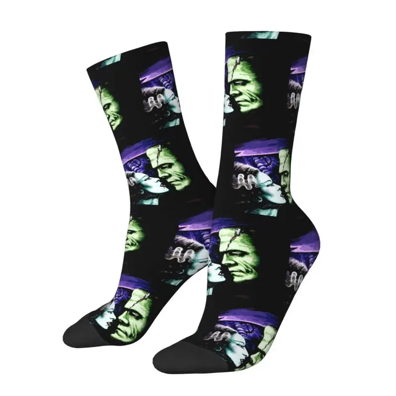 Novelty Print Bride Of Frankenstein Socks for Men Women Stretch Summer Autumn Winter Science Fiction Horror Film Crew Socks