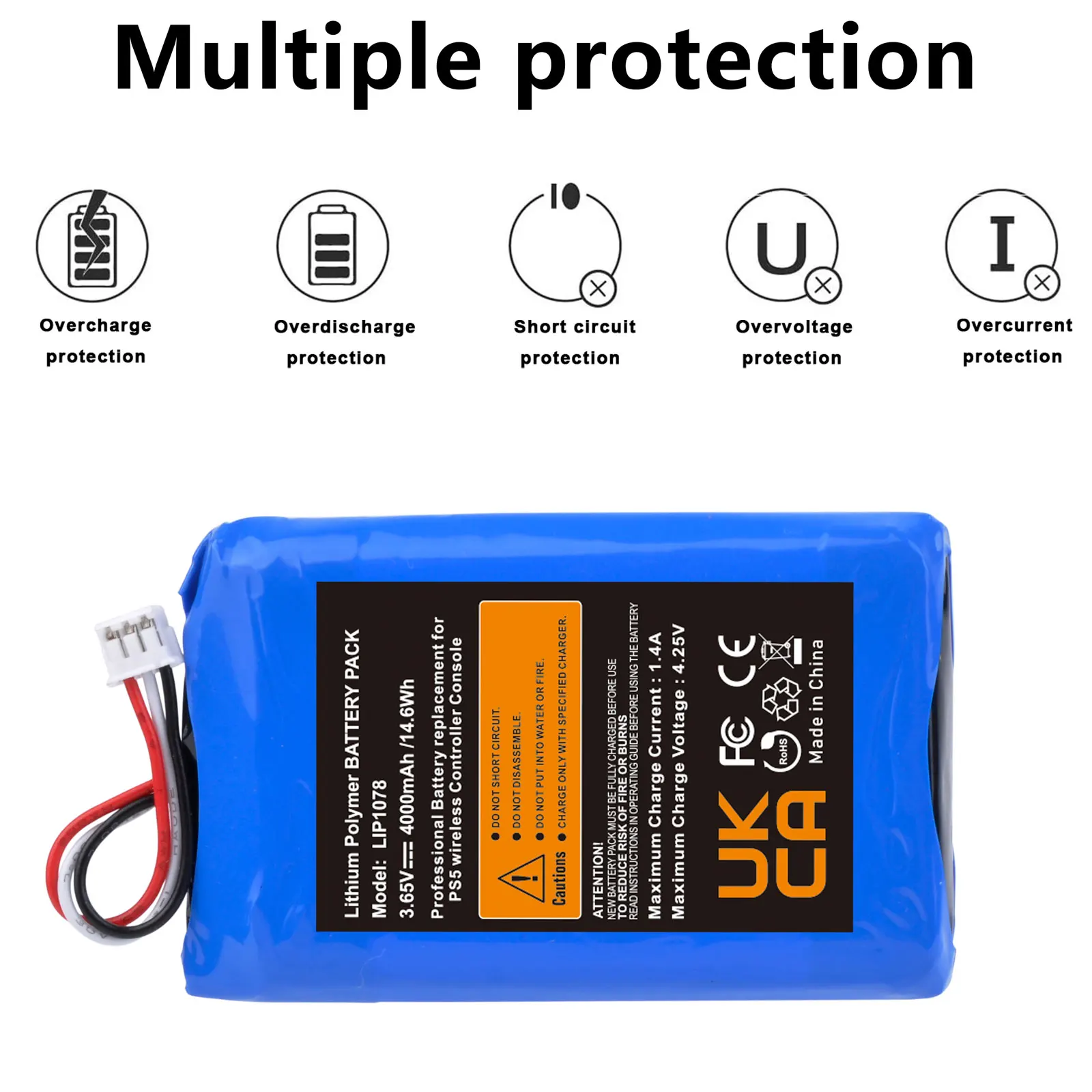 Bateria-PS5 컨트롤러 대용량 배터리 4000mAH, 플레이스테이션 5 게임패드