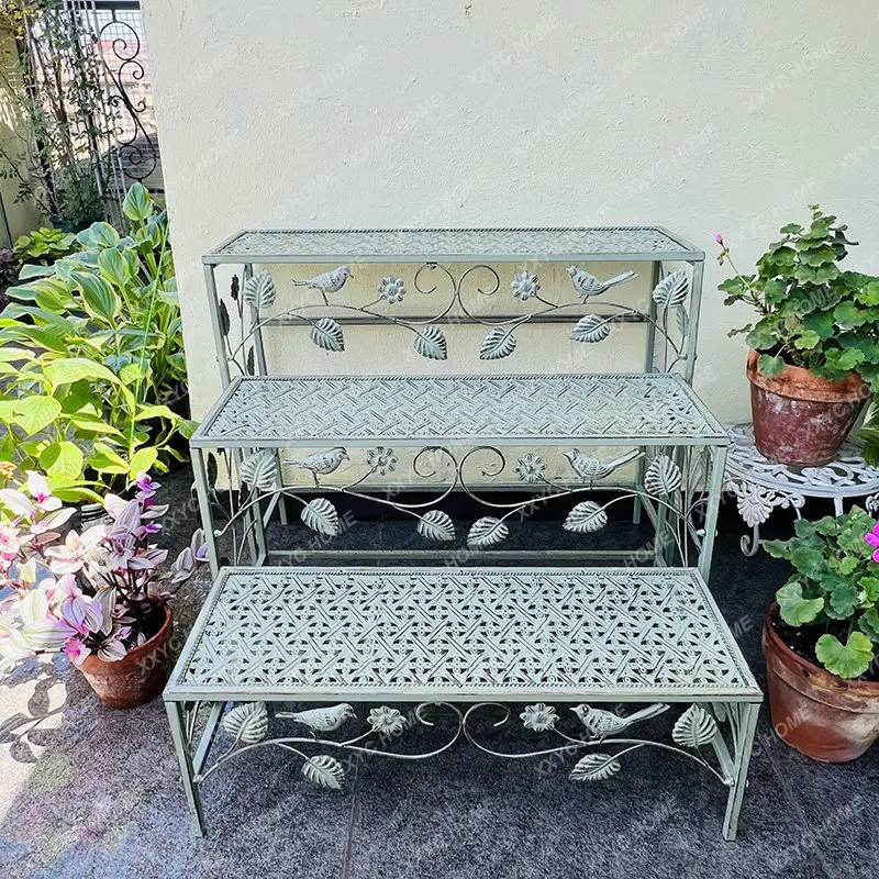 Country retro wrought iron bird flower stand indoor outdoor garden balcony courtyard flower pot stand layer frame