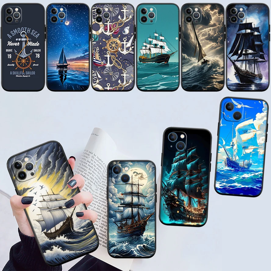 HU4 Anchor Sailboat Art Phone Case for Samsung Galaxy S26 Ultra FE Pro A05 A05S A06 A16 A20 A27 S10 Plus S10e S10+