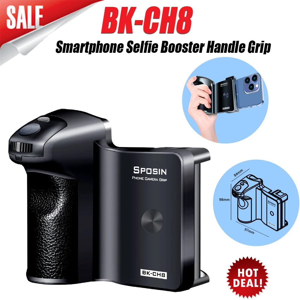 BK-CH8 Stepless Zoom for Iphone Android Phone Selfie Booster Handle Grip, Bluetooth Remote Control, Anti-shake Shooting Handle