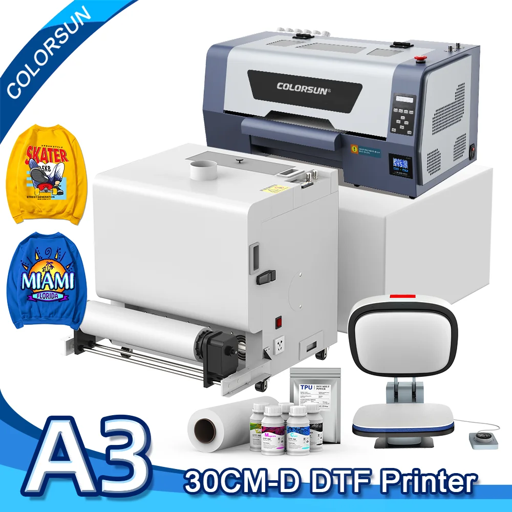 Colorsun A3 DTF Printer XP600 Impresora A3 dtf T-shirt Printing Machine a3 dtf printers With Oven For T-shirt Hoodies Jeans