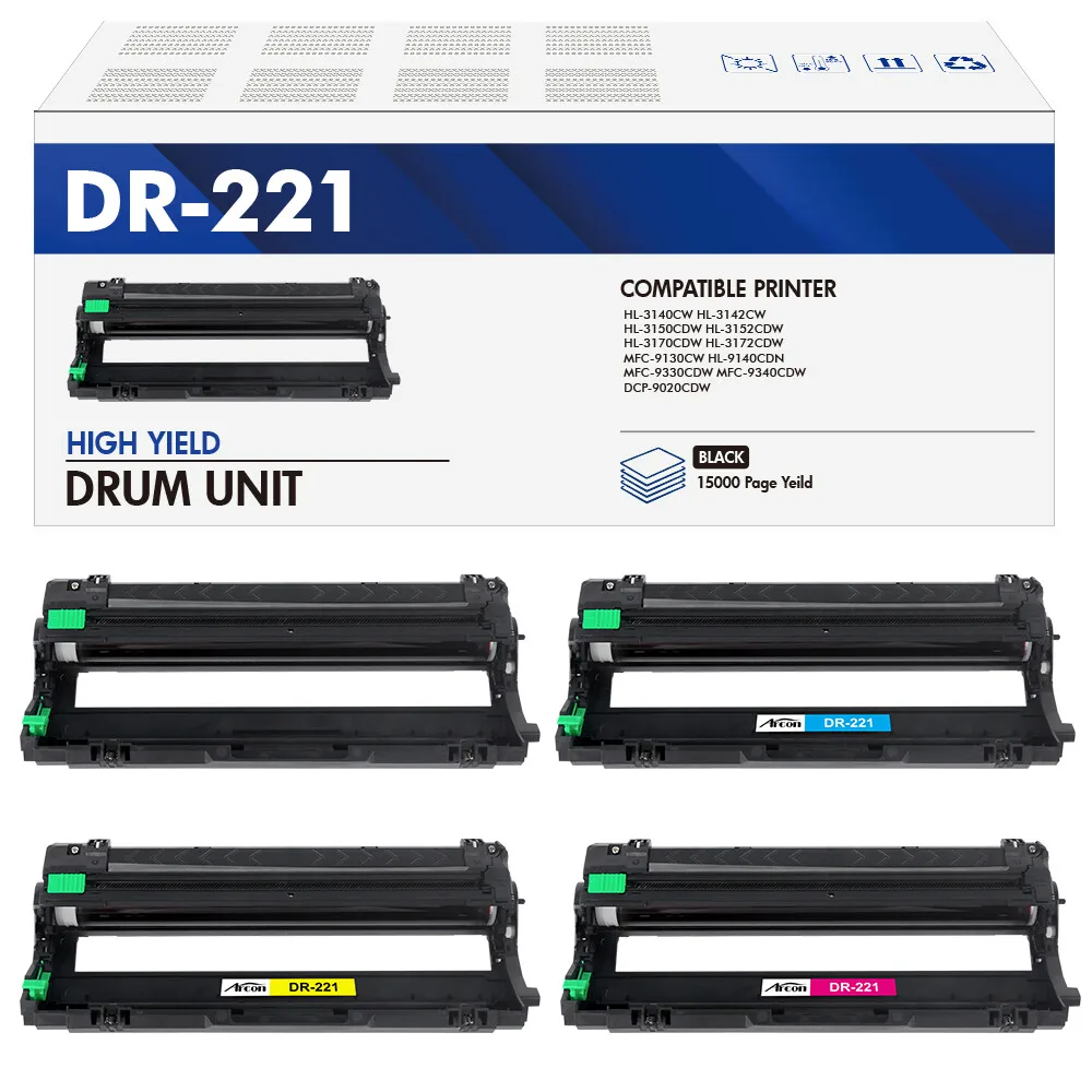 

4 Pack Color DR-221CL Drum Unit for Brother MFC-9130CW MFC-9330CDW HL-3140CW