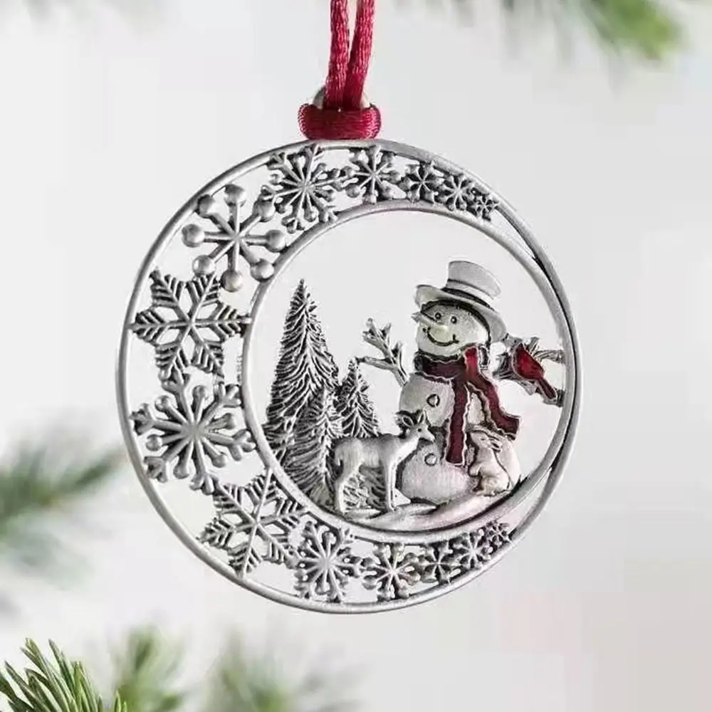 Liontin manusia salju logam dua sisi Santa Claus GNOME padat Pewter pohon Natal ornamen kepingan salju gantung