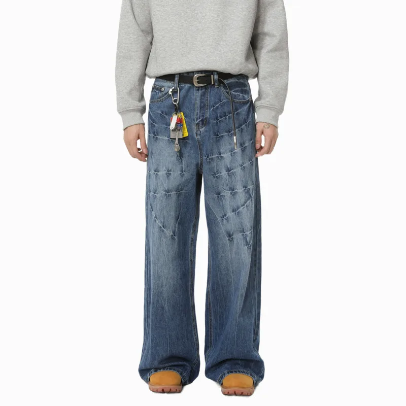 

SYUHGFA 2021, осенние уличные мужские джинсовые брюки, свободные широкие брюки с рисунком молнии, прямые свободные мужские джинсы