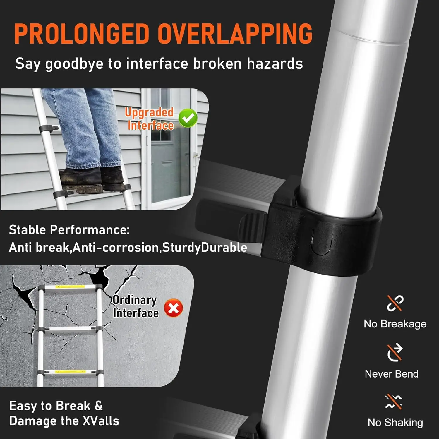 26.2FT Aluminum Lightweight Extension Ladder 330 Lbs Heavy Duty Non-Slip Feet Portable Folding Ladder Multi-P