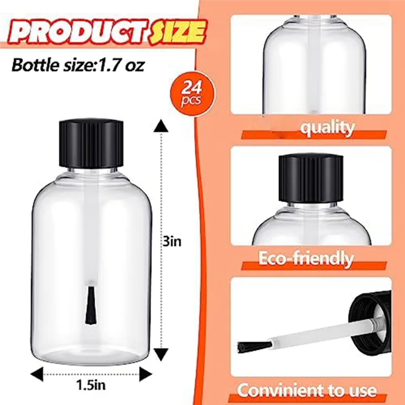 24 Pcs Plastic Empty Glue Bottles with Brushes 1.7 Oz Art Empty Paint Bottles Glue Toddlers Kids Art Crafts Supplies