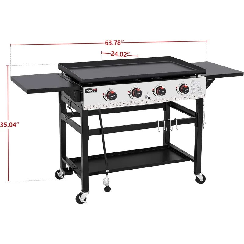 4-Burner Propane Gas Griddle with Folding Side Tables, 36-Inch Flat Top Grill for Outdoor BBQ Events,Camping and Barbecue, Black