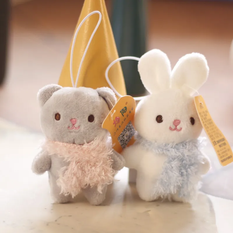 

New 8cm Cute Bear Rabbit Plush Doll Pendant Mini Bunny Couple Bag Accessories Send Friends Birthday Christmas Gift