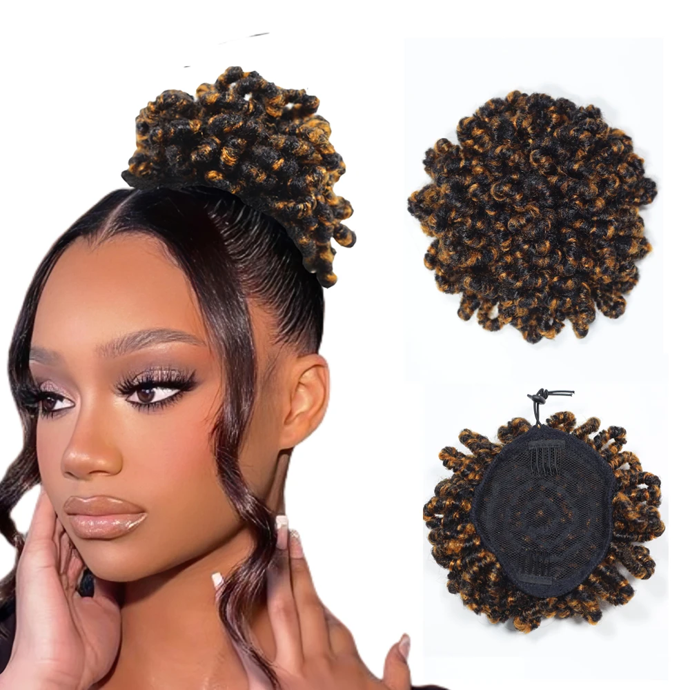 

Synthetic DreadLock Afro Puff Drawstring Hair Bun Braided Faux Locs Chignon Ponytail Clip-In Kinky Ponytail Hair for Women