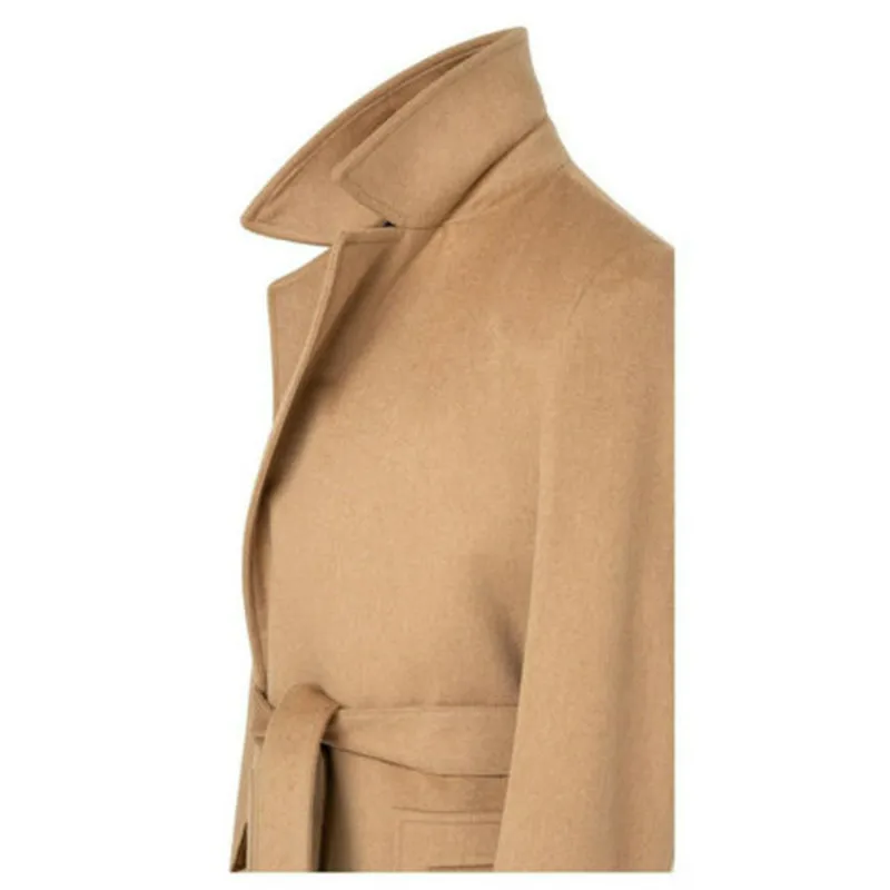 Cappotto invernale in Cashmere cammello abito da uomo Trench lungo in lana con cintura Costume su misura Homme giacca formale da uomo