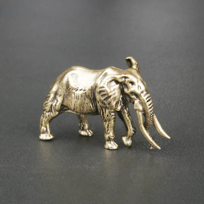 1PC Antique Minature Mammoth Figurines Tea Pet Table Ornament Decorations Solid Copper Animal Crafts Home Decor Living Room