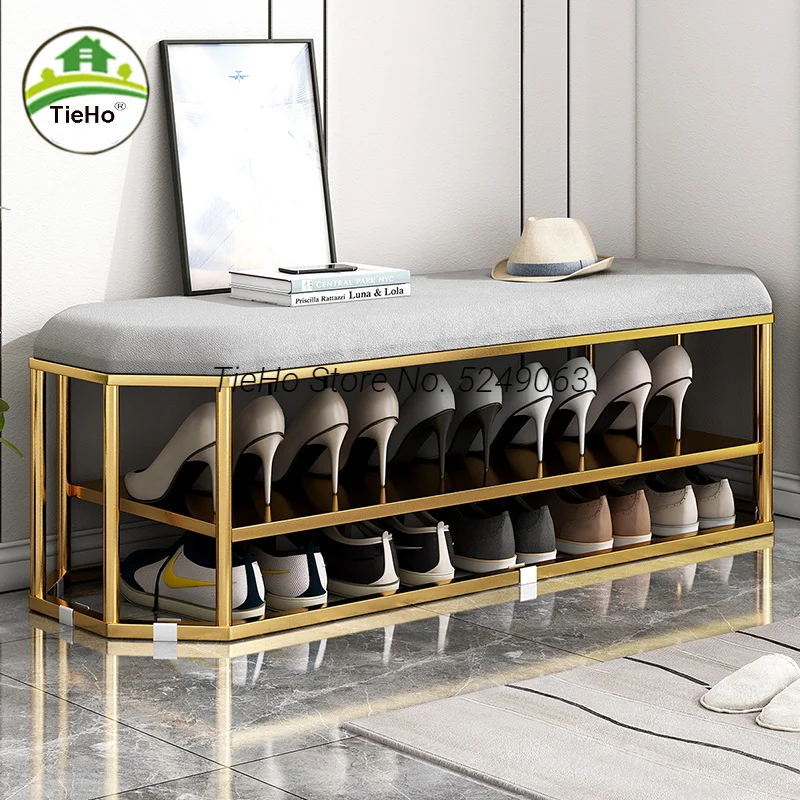 Changing Shoe Stool Household Shoe Cabinet Seat Stool Luxury Entry Door Shoe Stool Soft Bag Cushion Shoe Ottomans Porch Sitting