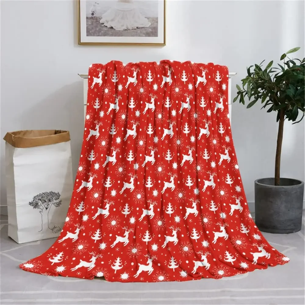 Christmas Throw Blanket | Holiday Christmas Reindeer Snowflakes Flannel Throw Blanket Soft Plush Warm Winter Cabin Birthday Gift