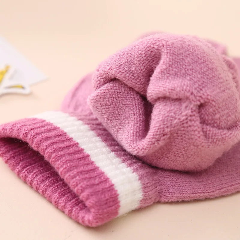 Conjunto de gorros y guantes de punto rosa para niña, lindo unicornio, pompón colorido, regalo encantador para hija, Invierno