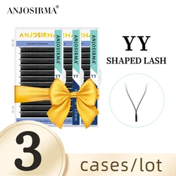 ANJOSIRMA YY shaped eyelash extensions, false eyelashes, double-ended eyelashes, C/D/DD curl, black, premium mink, 3 cases/lot