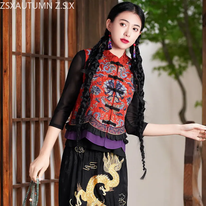 Chinese Style Fashion National Vest Women Embroidery Traditional Tang Suit Gilet Harajuku Vintage Female Casual Short Waistcoat