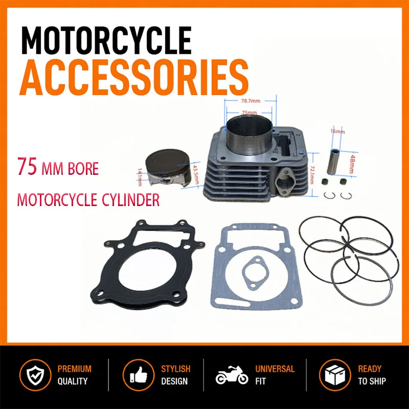 Motorcycle 75mm Cylinder Kit 300CC Big Bore Motor for Italika Vortx 250 Blackbird 250 ZongShen CPS300 RATO RBT250 RW172FMM