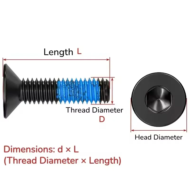 Grade 12.9 Carbon Steel M2 ~ M8 Hexagon Socket Flat Countersunk Head Screw Blue Dispensing Bolts Length 4~50 mm