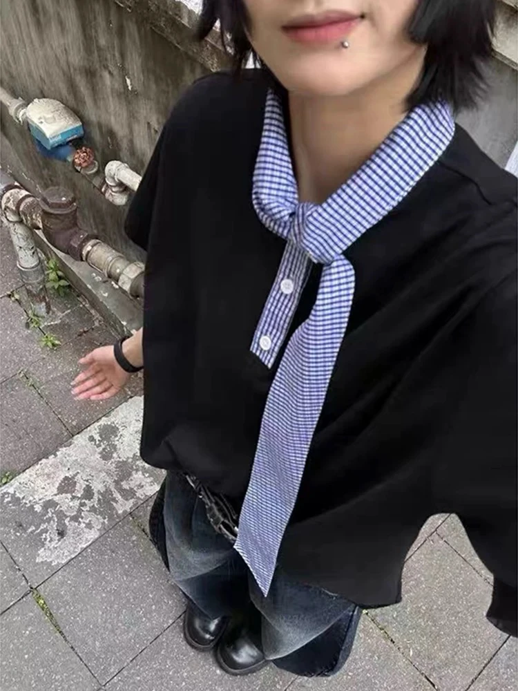 

Nautical Sle Men's Loose Fit ort Sve T-irt Collar Patchwork Design Summer Casual f Sve irt Couple's Wear