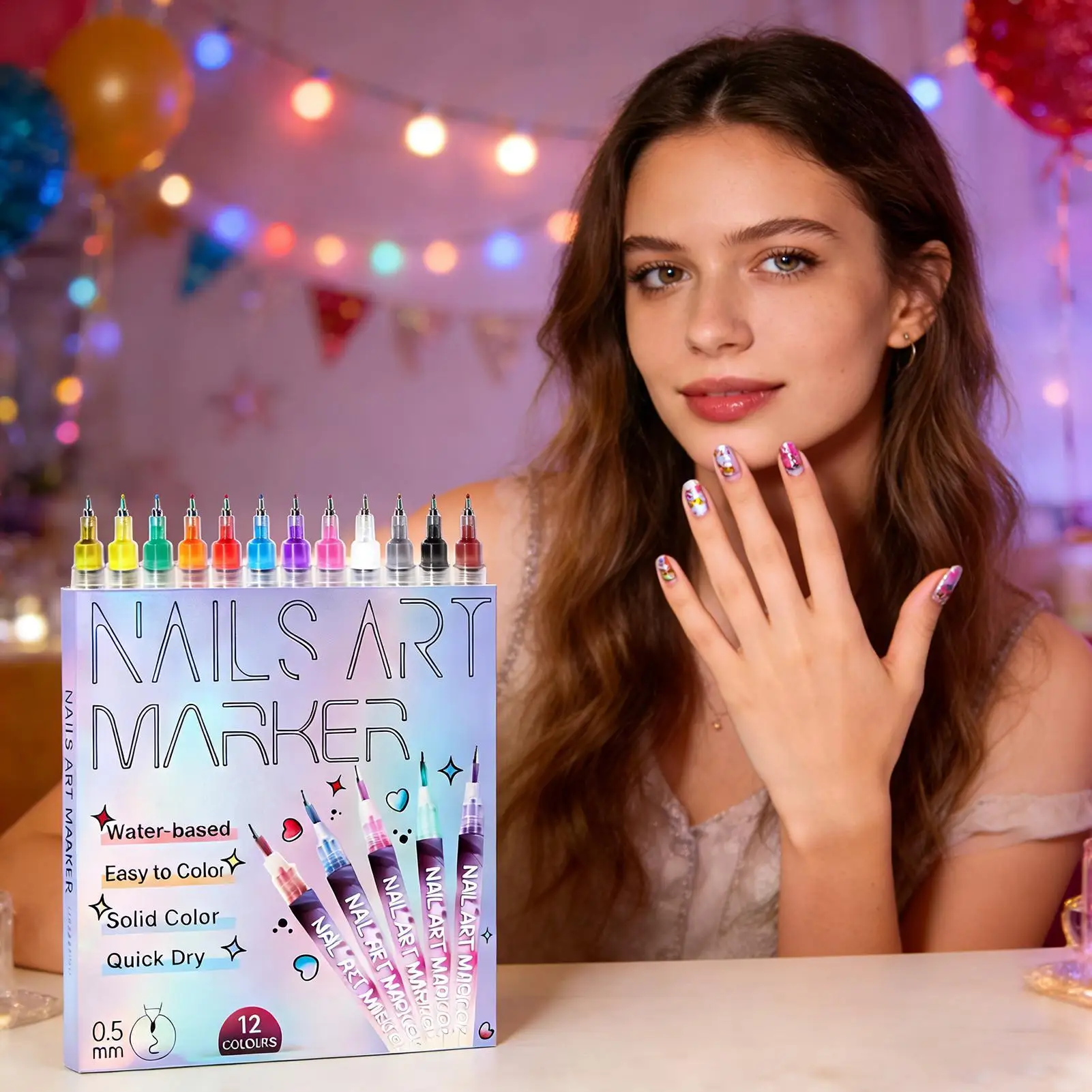 12 Pieces Nails Art Drawing Graffiti Nail Polish Waterproof Painting Liner Pen DIY 3D Abstract Lines Flower Nail Manicure Tools