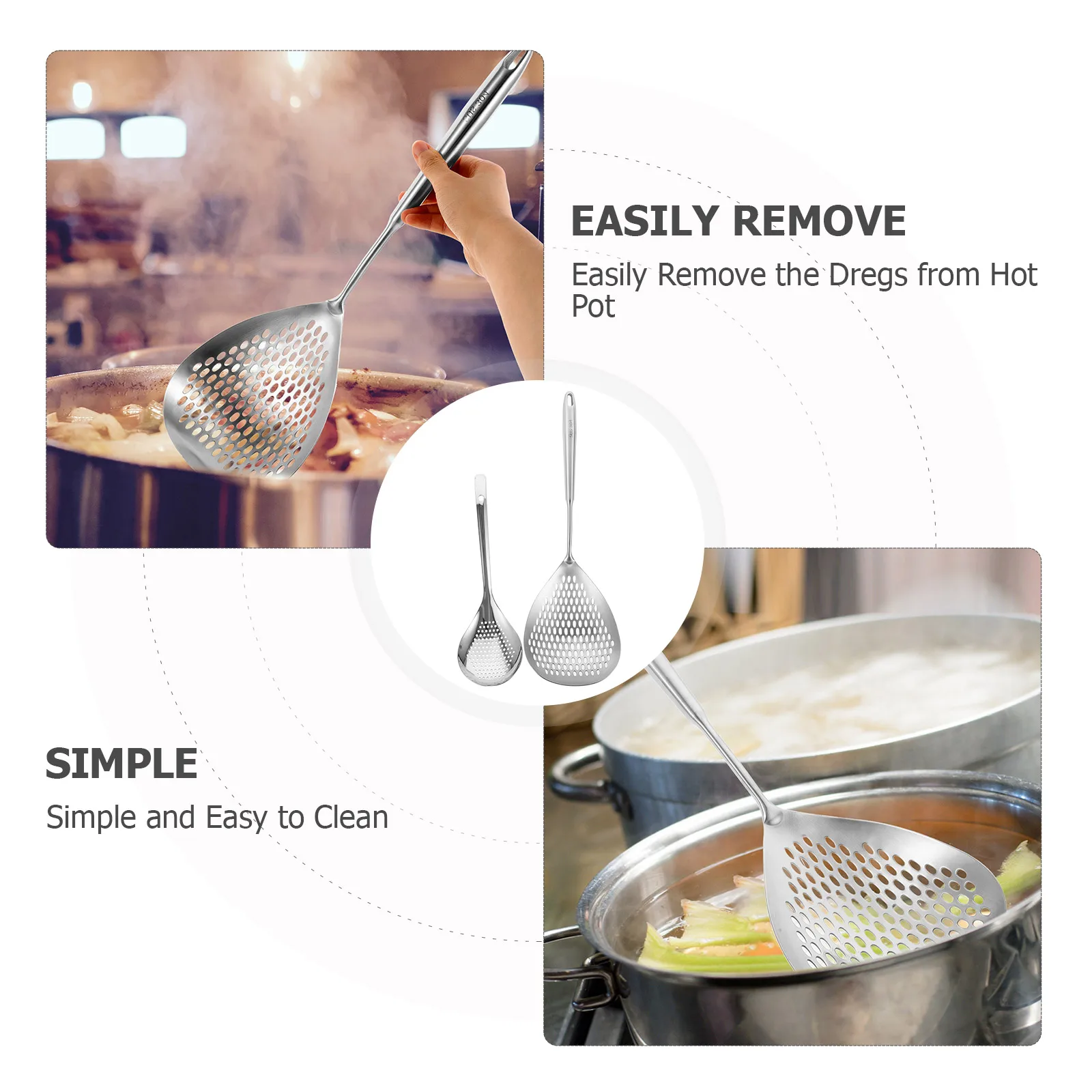 

2pcs Stainless Steel Spoon Strainer Kitchen Fried Food Slotted Spoon Matcha Strainers Silver Travel Lightweight