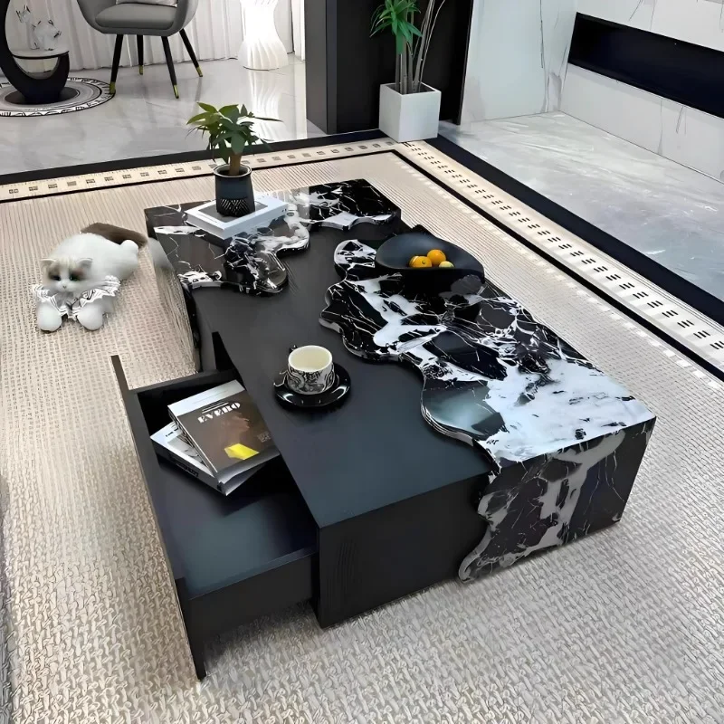 

Marble coffee table small apartment premium Italian minimalist light luxury rectangle original designer art Internet celebrity