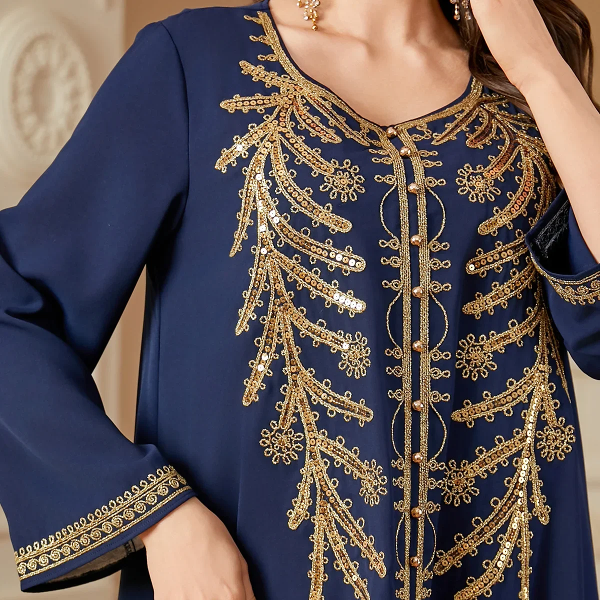 

Рамадан с вышивкой и блестками Джалабия Ид Джеллаба, женское мусульманское праздничное платье, турецкий кафтан, Дубай, Абая, исламская одежда, кафтан Femme