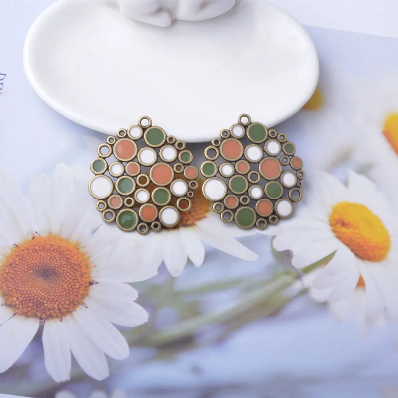10 Stück/Set Zinklegierung Bohemia Ohrringe Halskette Anhänger Runde Charms Damen Schmuckzubehör Emaillierter Anhänger – Detail 8