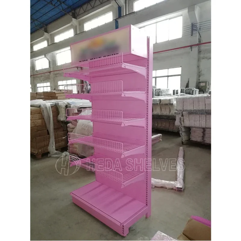 custom.Multifunctional Pink Supermarket Shelf Makeup Gondola Shelves