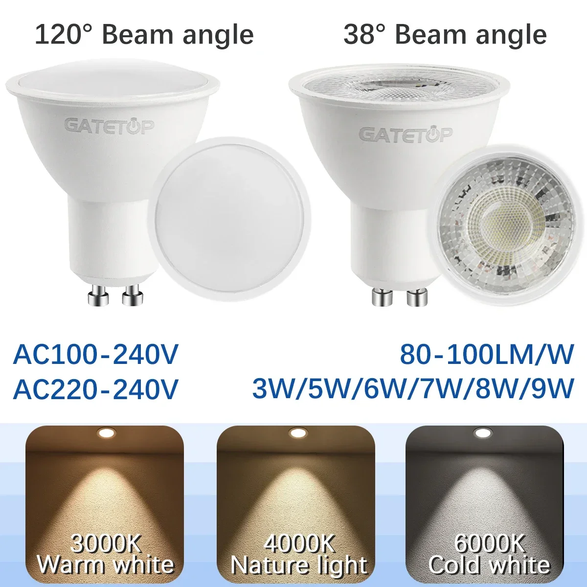 1-10 Bombillas LED GU10 para Foco, AC110V 220V, Iluminación LED de 3W 5W 6W 7W 8W 9W, Pueden Reemplazar la Lámpara Halógena de 50W, Lámpara LED