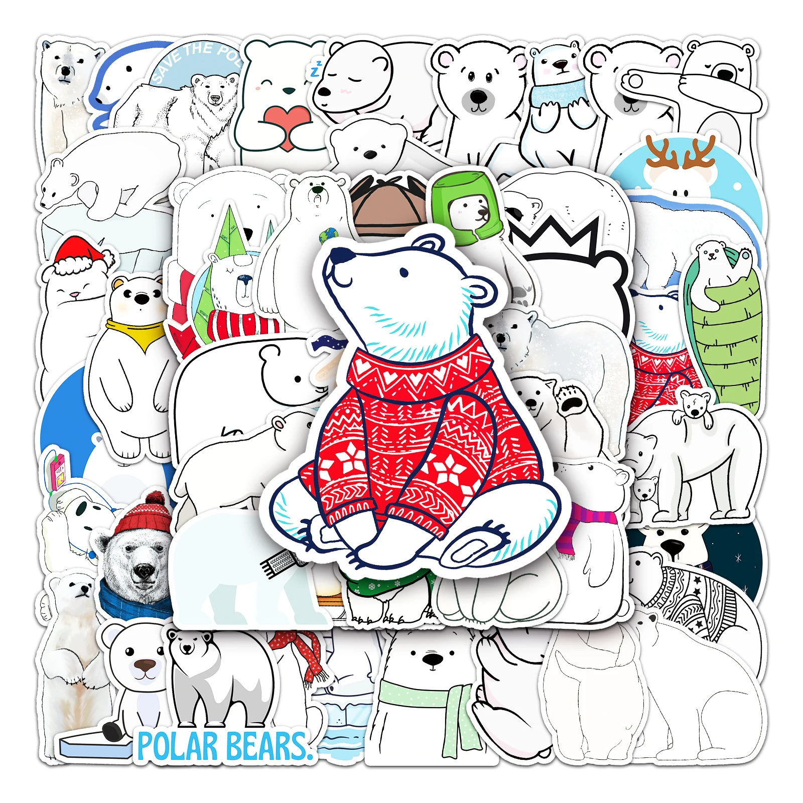 50Pcs Polar Bear Series Cartoon Cute Waterproof Sticker Skateboarding Snowboard Retro Vinyl Sticker