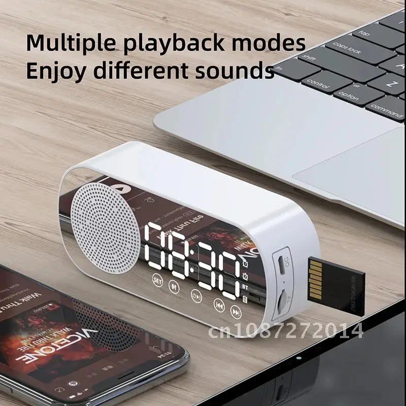 

Wireless Portable Bluetooth-Compatible 5.0 Speaker Digital Mirror Alarm Clock Multi Function FM Radio Music Alarm Clock