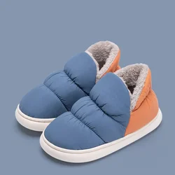 Women Men Slippers Winter Down Cloth Waterproof Indoor Outdoor Warm Plush Shoes Non-slip Thick Sole Soft Comfort Couples Flats