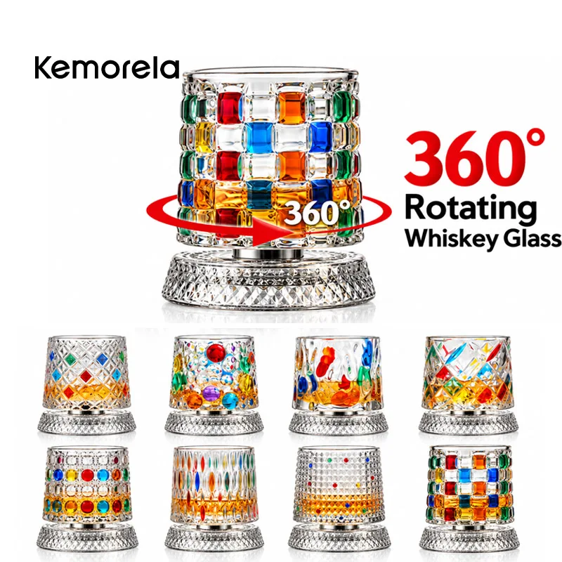 1PCS Rotating Whisky Glass 360 Degree Multicolor Beer Glass Cup Thick Base for Bourbon And Scotch Whisky a Unique Gift for Men