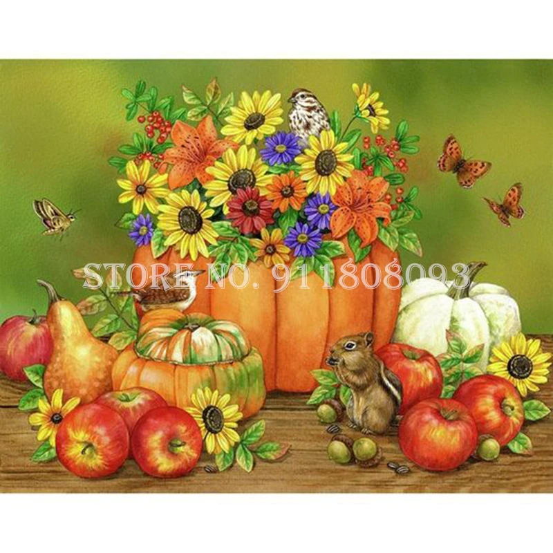 Full Round Square Diamond Painting Kit Flowers Pumpkin Cross Stitch Mosaic Diamond Embroidery Garden Decoration Festival Gift