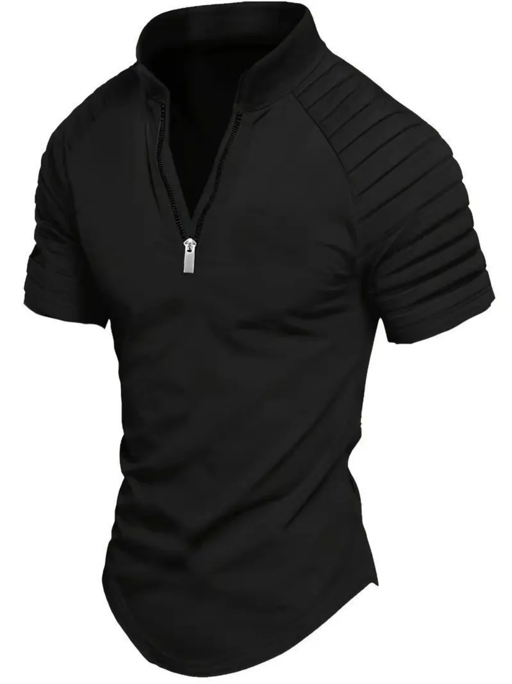 Men's POLO Shirt Spring Sports Solid Color Standing Collar Pleated Zipper Breathable Casual Summer Fashion Top Short Sleeve image 5