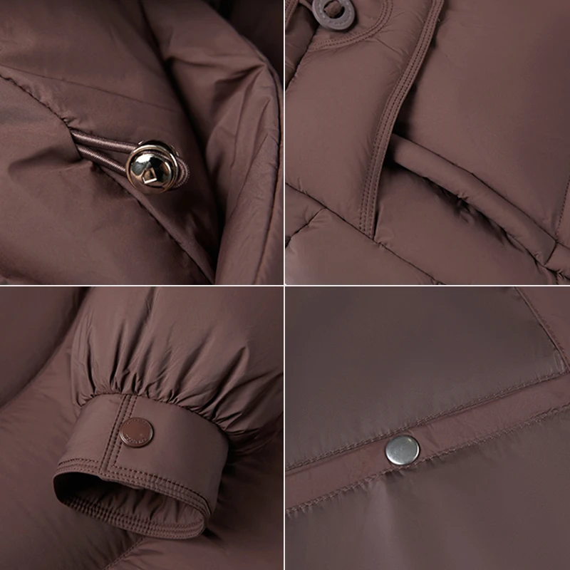 Jaket Panjang Wanita Chericom 2025 Musim Dingin Baru Kerah Tegak Berkerudung Elegan untuk Kerja Santai dengan Ritsleting Pakaian Luar Termal Y309162Y