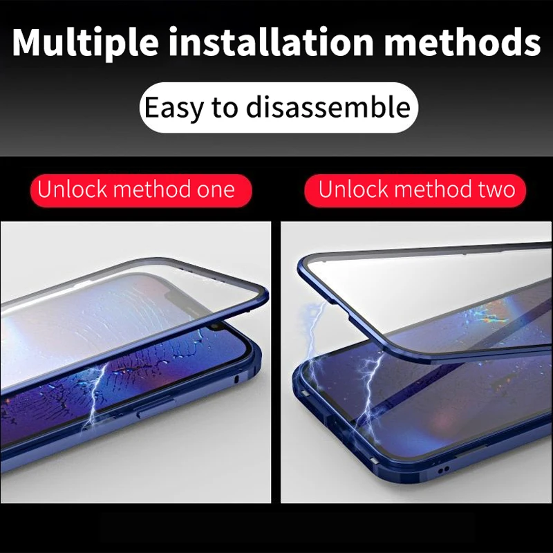 Metal Frame Double Sided Glass Magnetic Phone Case For iPhone16 15 14 13 12 Pro Max X XS 8 7 14 Plus 13 12Mini Camera Lens Cover