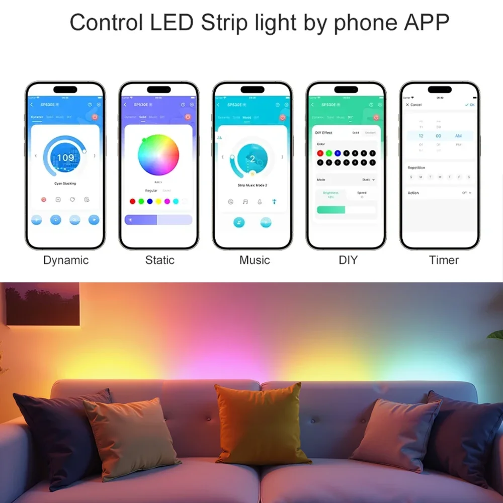 Led 스트립 WS2812B SP530E 블루투스 2.4G 컨트롤러 세트 30/60/144 IC 픽셀/m RGB 개별적으로 주소 지정이 가능한 LED 조명 키트 DC5V LED