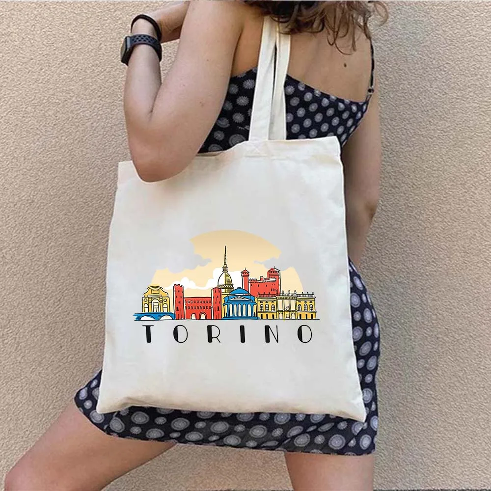 Italia Ciao Bella Pisa Roma Italia Bandiera italiana Palermo Puglia Sardegna Verona Turin Cotone Harajuku Canvas Tote Bag Borsa carina