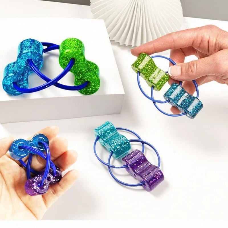 

Double Circle Flip Decompression Chain Fidget Finger Rotator Sensory Toy Metal Puzzle Keychain Handle Piece Enlightenment Gift