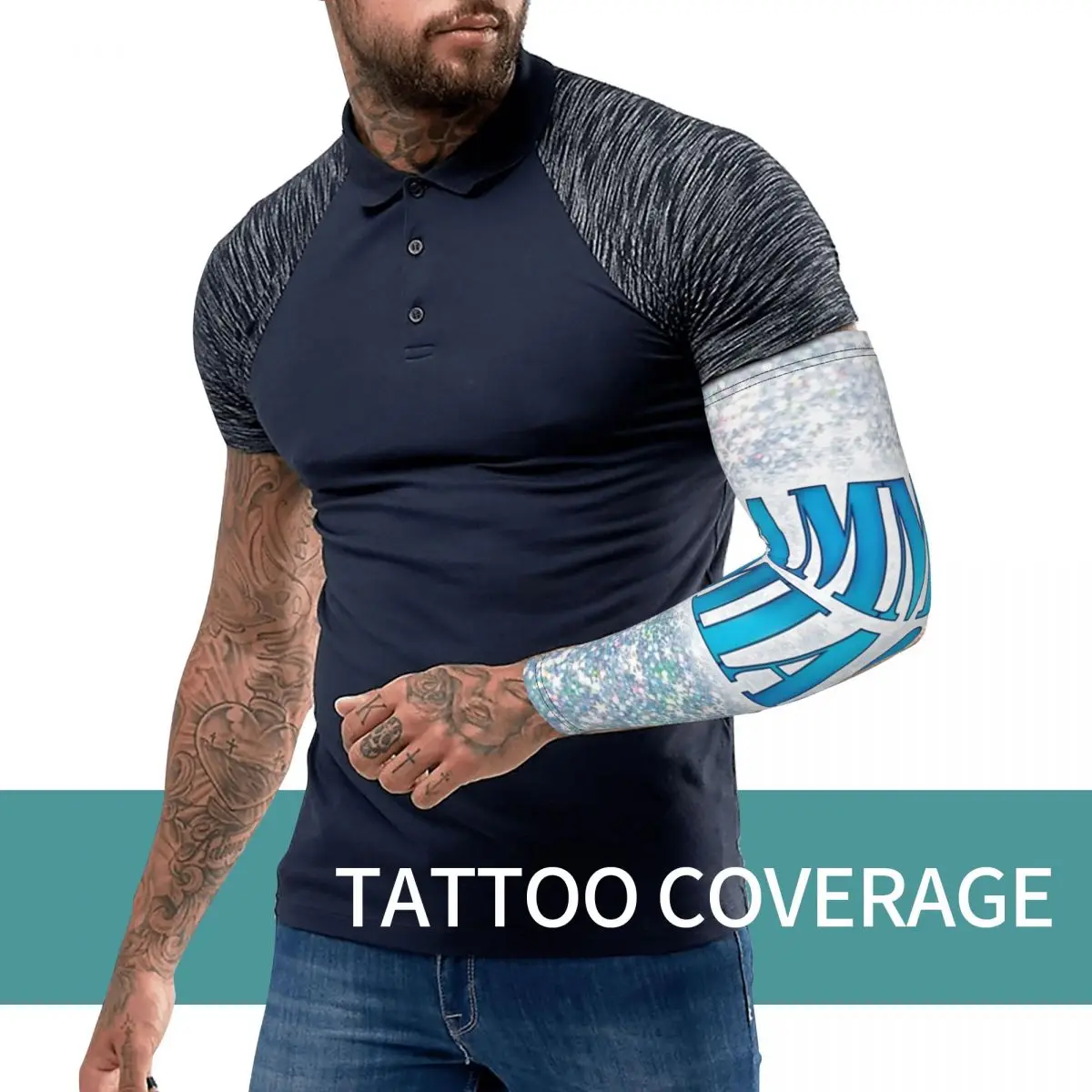 ماما ميا 2 أكمام للذراع للرجال والنساء للحماية من الأشعة فوق البنفسجية وتغطية الوشم الرياضية والتبريد وركوب الدراجات #3