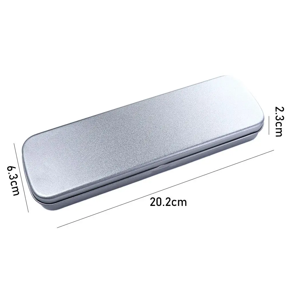 School Supplies Simple Single Layer Silver Student Metal Pencil Storage Box Stationery Box Pencil Case Pencil Box