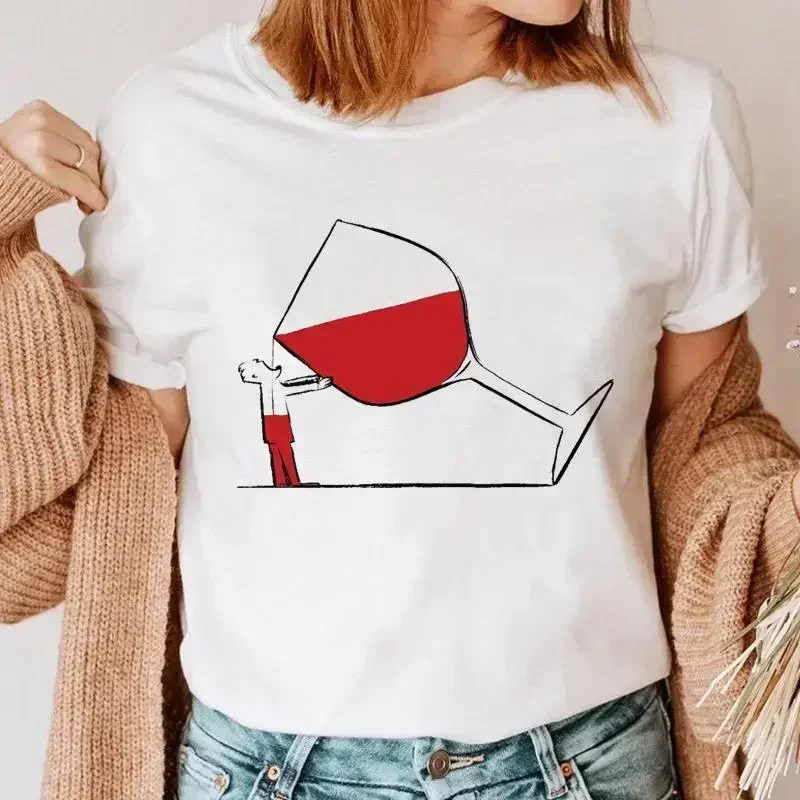 Clothes Ladies Wine New 90s Style Trend Summer Print Tee Clothing T-shirt Women Graphic T Shirt Short Sleeve Cartoon Female Top