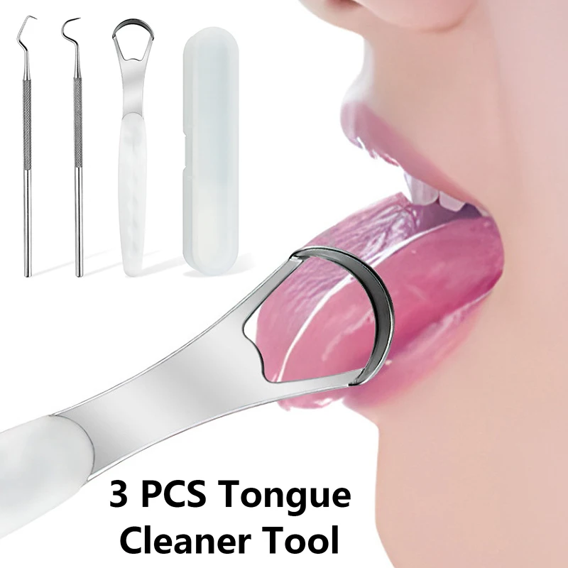 

3Pcs Oral Dental Care Kit Stainless Steel Tongue Scraper Tongue Cleaning Improves Oral Hygiene