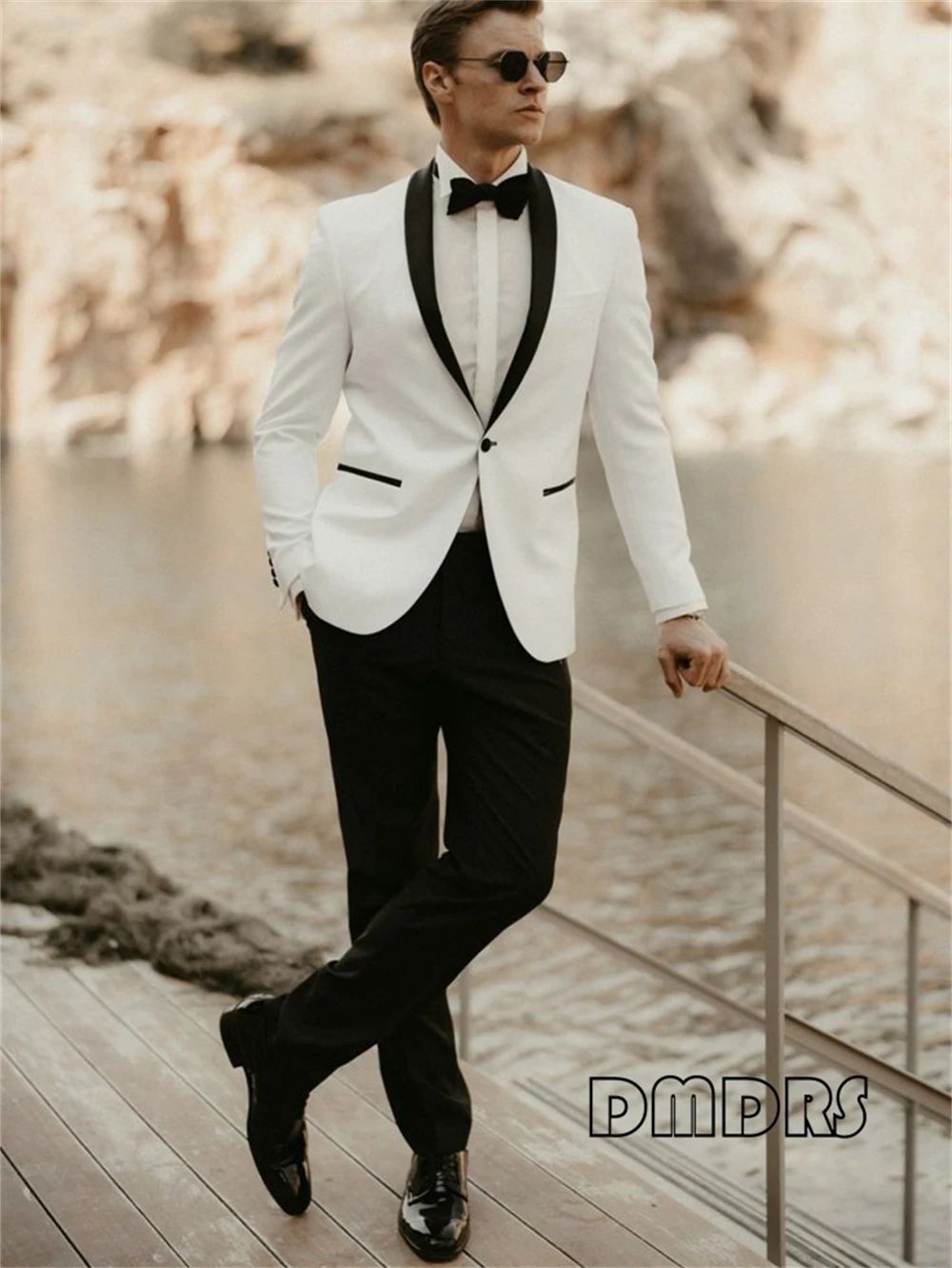 Groom Wedding Suit, Thin Shawl Neck One Button Blazer & Pants Simple Classic Black White Suits 2 Pieces XXS-7XL Mens Tuxedo