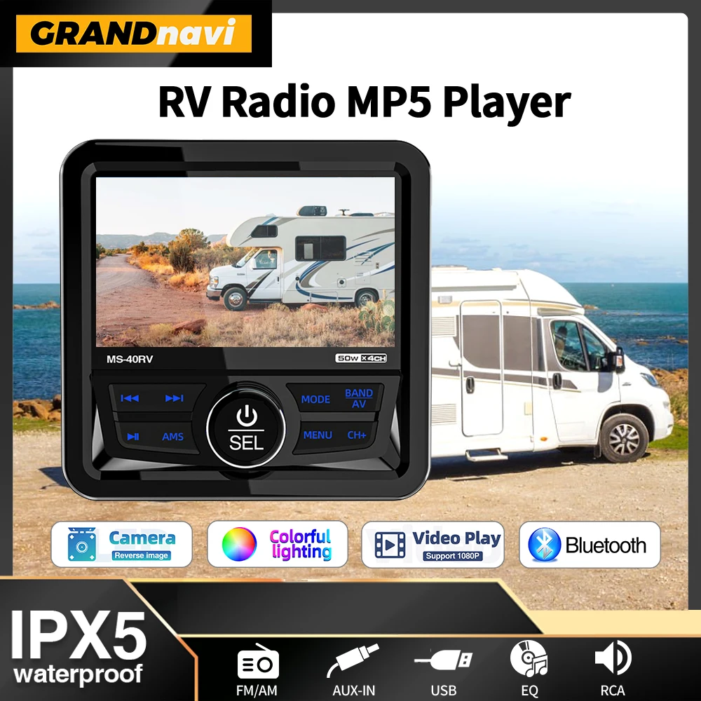 

MP5-плеер Marine RV Radio Стерео FM AM Цифровой медиа-аудиоплеер Bluetooth IPX5 Водонепроницаемый для лодки RV Яхта ATV UTV Гольф-кар
