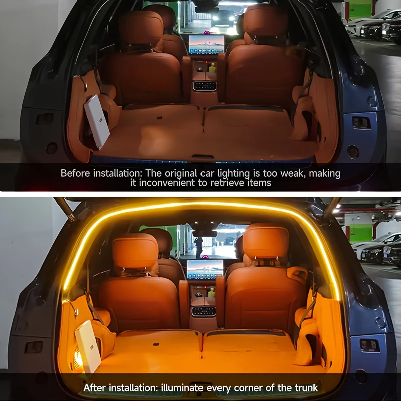 2/4M Car High Brightness Trunk Lighting Ambient Light Interior Decoration LED Wiring Free Automatic Sensing Tailgate Light Strip