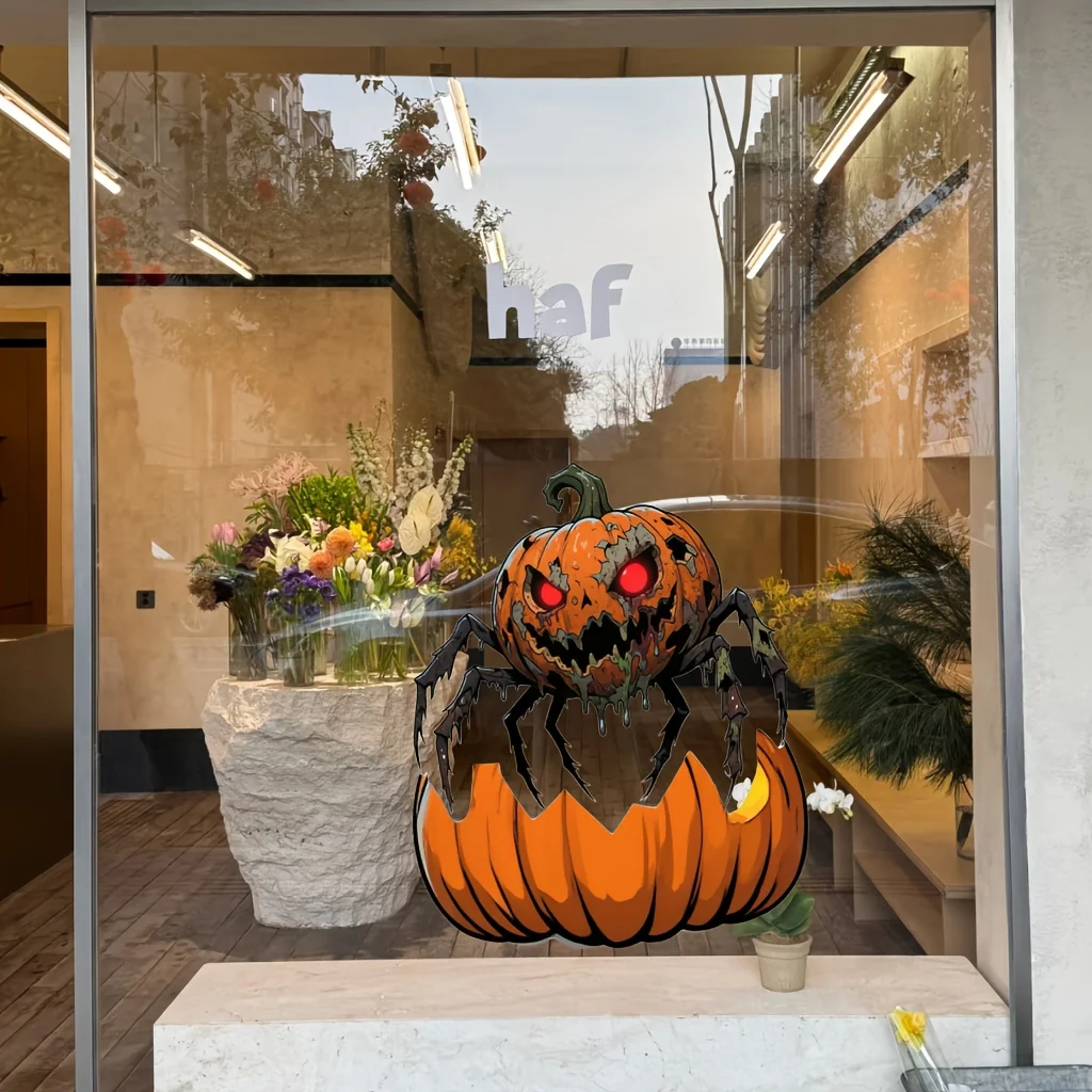 9pcs-Reusable Halloween Window Decals, Pumpkin Spider Static Cling Stickers - No Residue Waterproof for Auto Car Glass Home